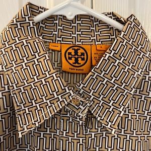 Tory Burch long sleeved button down signature logo print shirt- size 8
